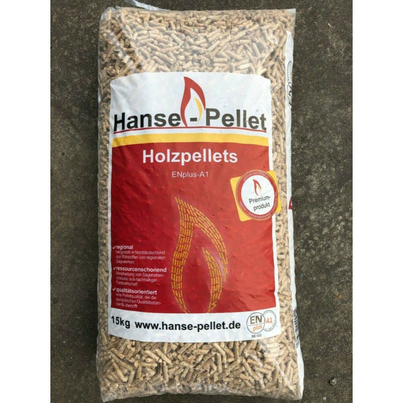 Holzpellets von Hansepellets, 15 Kg Säcken, auf Palette