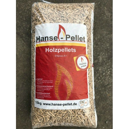 Holzpellets von Hansepellets, 15 Kg Säcken, auf Palette